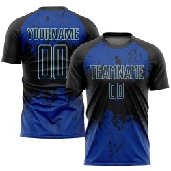 Schwarzes, schwarz-königliches Fußballtrikot mit individueller Sublimations-Uniform