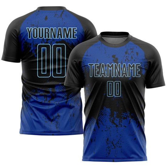 Schwarzes, schwarz-königliches Fußballtrikot mit individueller Sublimations-Uniform