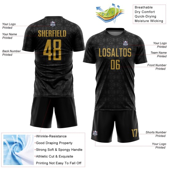 Uniform Geometrische Fußball Sublimation Schwarz Benutzerdefinierte Formen Jersey Altgold