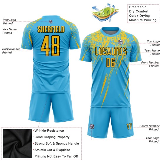 Trikot Blau Sublimation Uniform Custom Gelb-Schwarz Fußball Himmel