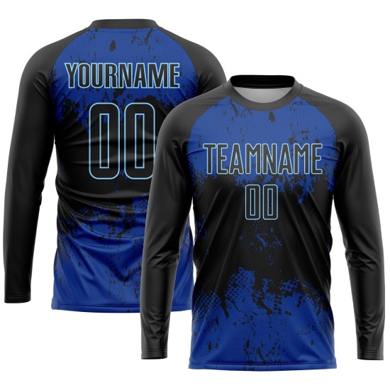Schwarzes, schwarz-königliches Fußballtrikot mit individueller Sublimations-Uniform