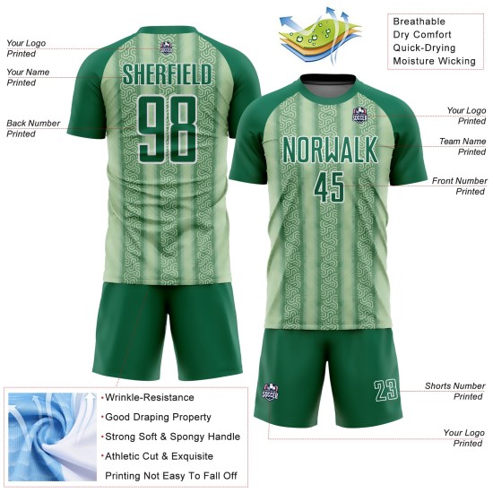 Grün-Weiß Sublimation Erbsentrikot Benutzerdefinierte Uniform Grün Ethnische Streifen Kelly Fußball