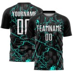 Trikotuniform Weiß-Aqua Benutzerdefinierte Fußballsublimation Schwarzer Blitz