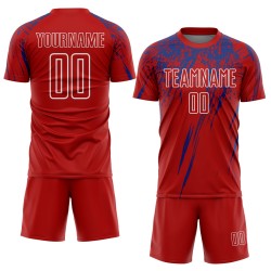 Fußballuniform Royal-Weiß Benutzerdefiniertes Sublimationstrikot Rot
