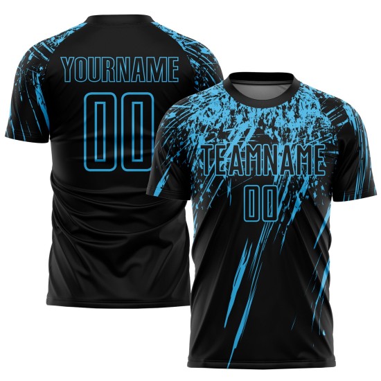 Jersey Blau Uniform Custom Schwarz Fußball Sublimation Himmel
