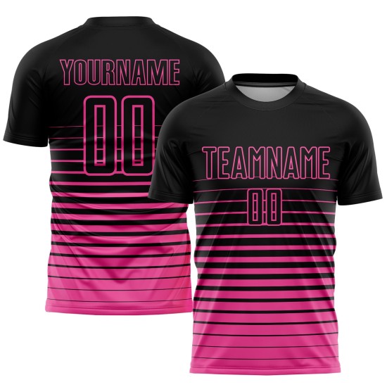 Rosa Nadelstreifen Sublimation Fußball Verblassen Uniform Jersey Schwarz Mode Custom