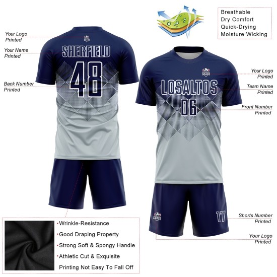 Silber Trikot Uniform Navy-Weiß Sublimation Custom Fußball Silber Trikot Uniform Navy-Weiß Sublimation Custom Fußball
