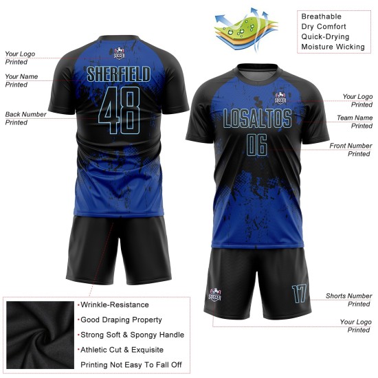 Schwarzes, schwarz-königliches Fußballtrikot mit individueller Sublimations-Uniform