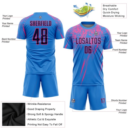 Uniform Pulver Navy-Pink Sublimation Blau Fußball Jersey Custom Uniform Pulver Navy-Pink Sublimation Blau Fußball Jersey Custom