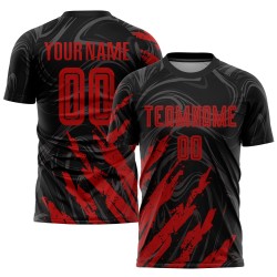 Schwarzes Trikot Fußball Sublimation Uniform Rot Custom