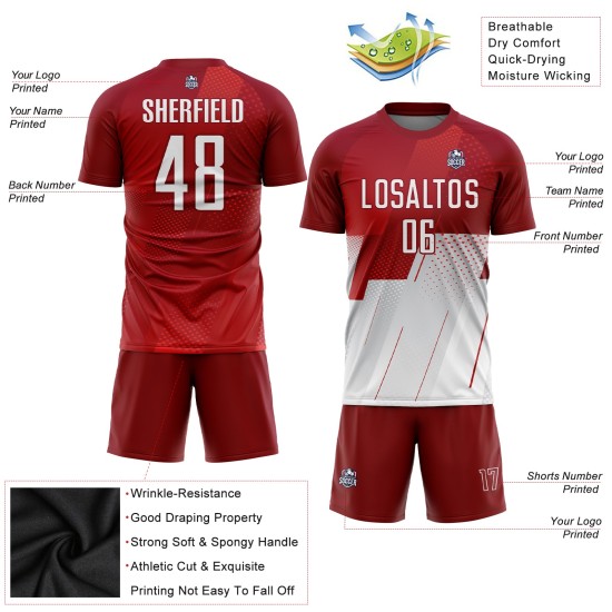 Fußball Sublimation Rot Custom Weiß Uniform Trikot Fußball Sublimation Rot Custom Weiß Uniform Trikot