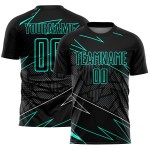 Jersey Uniform Sublimation Aqua Custom Schwarz Fußball Linien Jersey Uniform Sublimation Aqua Custom Schwarz Fußball Linien