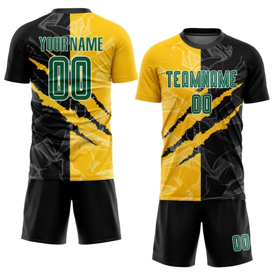 Grün Graffiti Schwarz-Gelb Benutzerdefinierte Uniform Sublimation Jersey Scratch Kelly Muster Fußball
