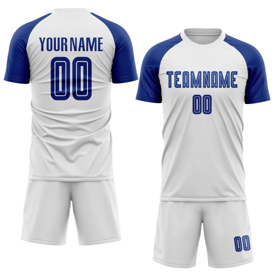 Sublimations-Weiß-Fußballtrikot, benutzerdefinierte Royal-Uniform