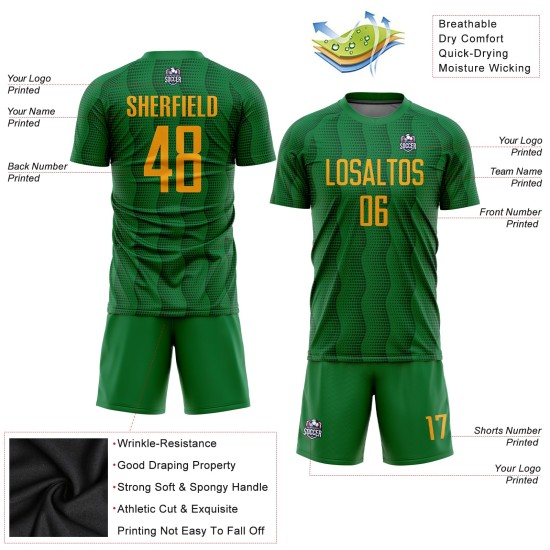 Fußballuniform Gold Grün Trikot Kelly Sublimation Custom Fußballuniform Gold Grün Trikot Kelly Sublimation Custom