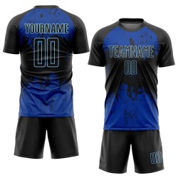Schwarzes, schwarz-königliches Fußballtrikot mit individueller Sublimations-Uniform