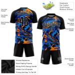 Fußball-Uniform, schwarz, individuell sublimiert, schwarzes Trikot, königsblau