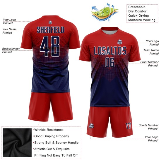Uniform Rot Marine-Weiß Fußballtrikot Benutzerdefinierte Sublimation