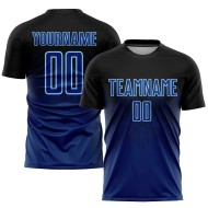 Blaulicht-Sublimations-Fußball-Uniform in Marineblau, individuell gestaltetes schwarzes US-Trikot