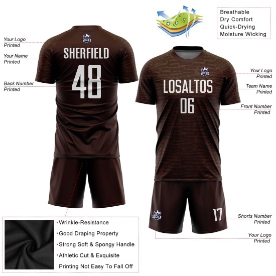 Weißes einheitliches Fußballtrikot, benutzerdefiniertes braunes Sublimationstrikot