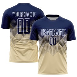Cremefarbenes Trikot Sublimation Marineblau-Weiß Uniform Fußball Custom