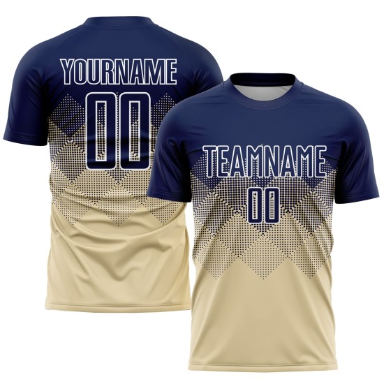 Cremefarbenes Trikot Sublimation Marineblau-Weiß Uniform Fußball Custom