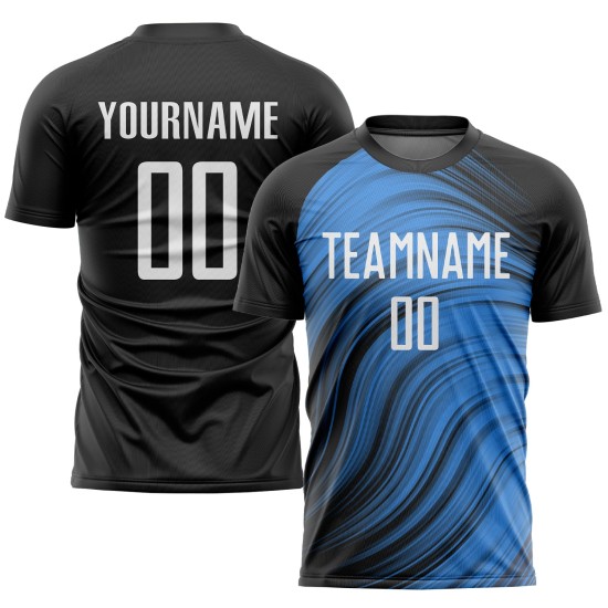 Blaues Trikot Sublimation Light Uniform Custom Soccer Weiß-Schwarz Blaues Trikot Sublimation Light Uniform Custom Soccer Weiß-Schwarz
