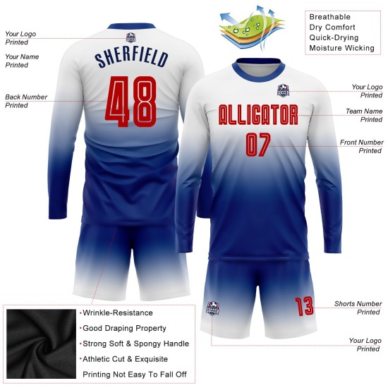 Jersey Langarm Fade Uniform Rot-Royal Custom Weiß Sublimation Fußball Mode Jersey Langarm Fade Uniform Rot-Royal Custom Weiß Sublimation Fußball Mode
