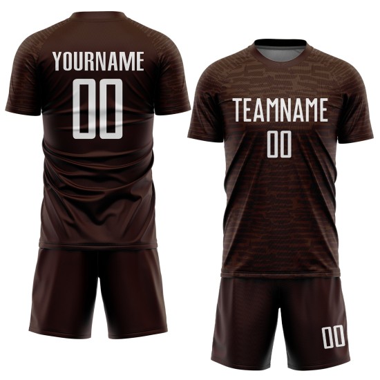Weißes einheitliches Fußballtrikot, benutzerdefiniertes braunes Sublimationstrikot