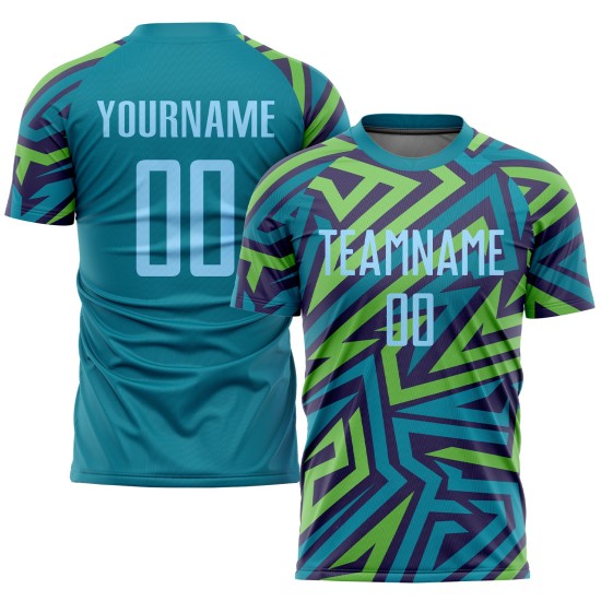 Fußball Hellblau Uniform Sublimation Blau-Kelly Jersey Grün Custom