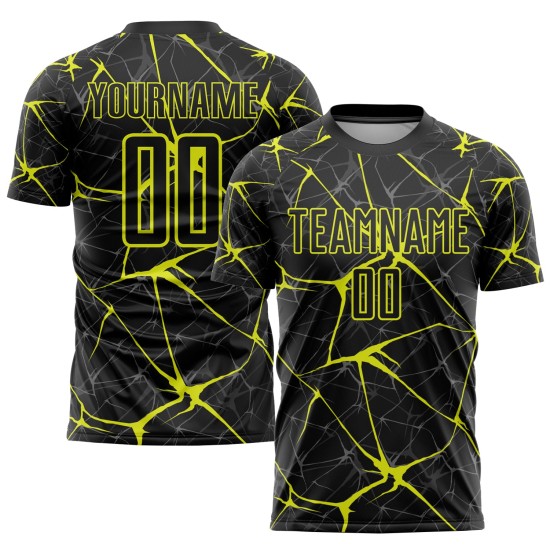 Gelbes Fußballuniform-Trikot, individuell, schwarz, Sublimation, Neon