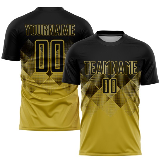 Jersey Custom Old Soccer Gold Uniform Sublimation Schwarz