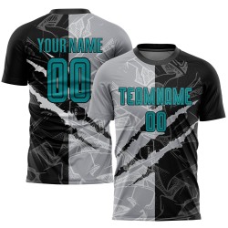 Muster Sublimation Teal Custom Graffiti Scratch Jersey Uniform Fußball Schwarz-Grau