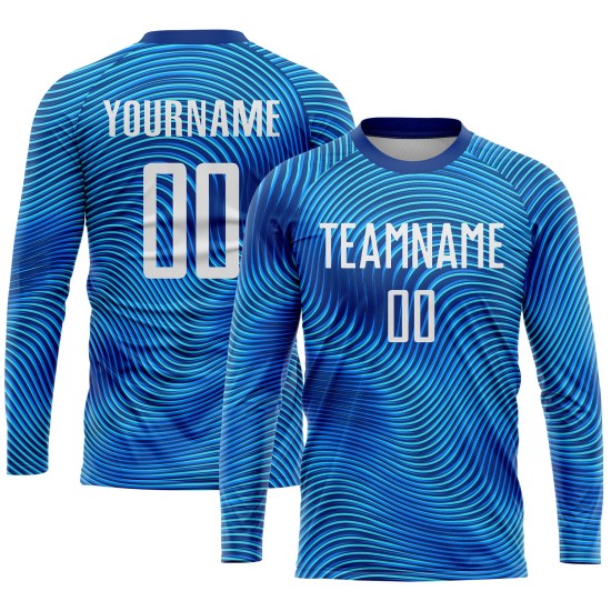 Benutzerdefinierte Sublimation Uniform Fußballtrikot Weiß-Königsblau Benutzerdefinierte Sublimation Uniform Fußballtrikot Weiß-Königsblau