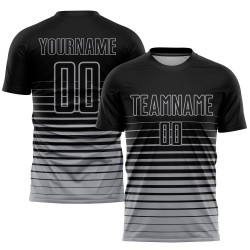 Schwarz Fashion Fade Sublimation Uniform Nadelstreifen Custom Jersey Grau Fußball