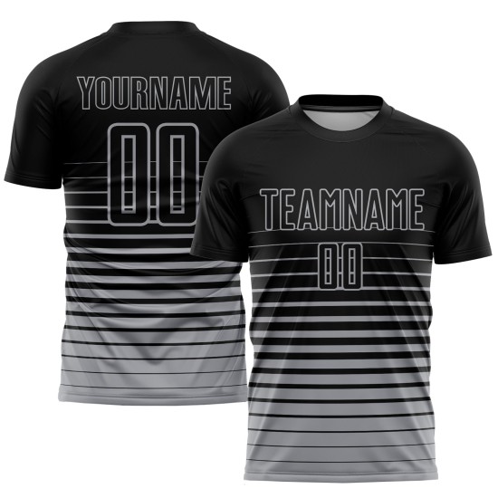 Schwarz Fashion Fade Sublimation Uniform Nadelstreifen Custom Jersey Grau Fußball