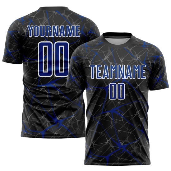 Royal-White Uniform Sublimation Jersey Custom Soccer Schwarz
