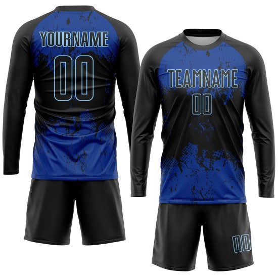 Schwarzes, schwarz-königliches Fußballtrikot mit individueller Sublimations-Uniform