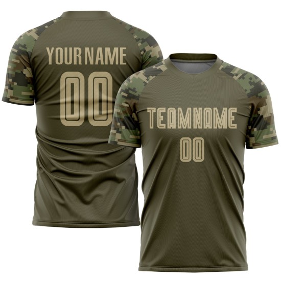 Sublimation zum Fußballdienst, benutzerdefiniertes Salute-Uniform-Trikot Vegas Gold-Camo Olive